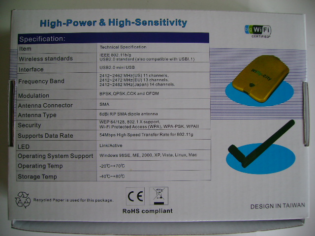 Wifly-City 56G 1600mW High Power 54Mbps 802.11b/g USB Wireless Adapter